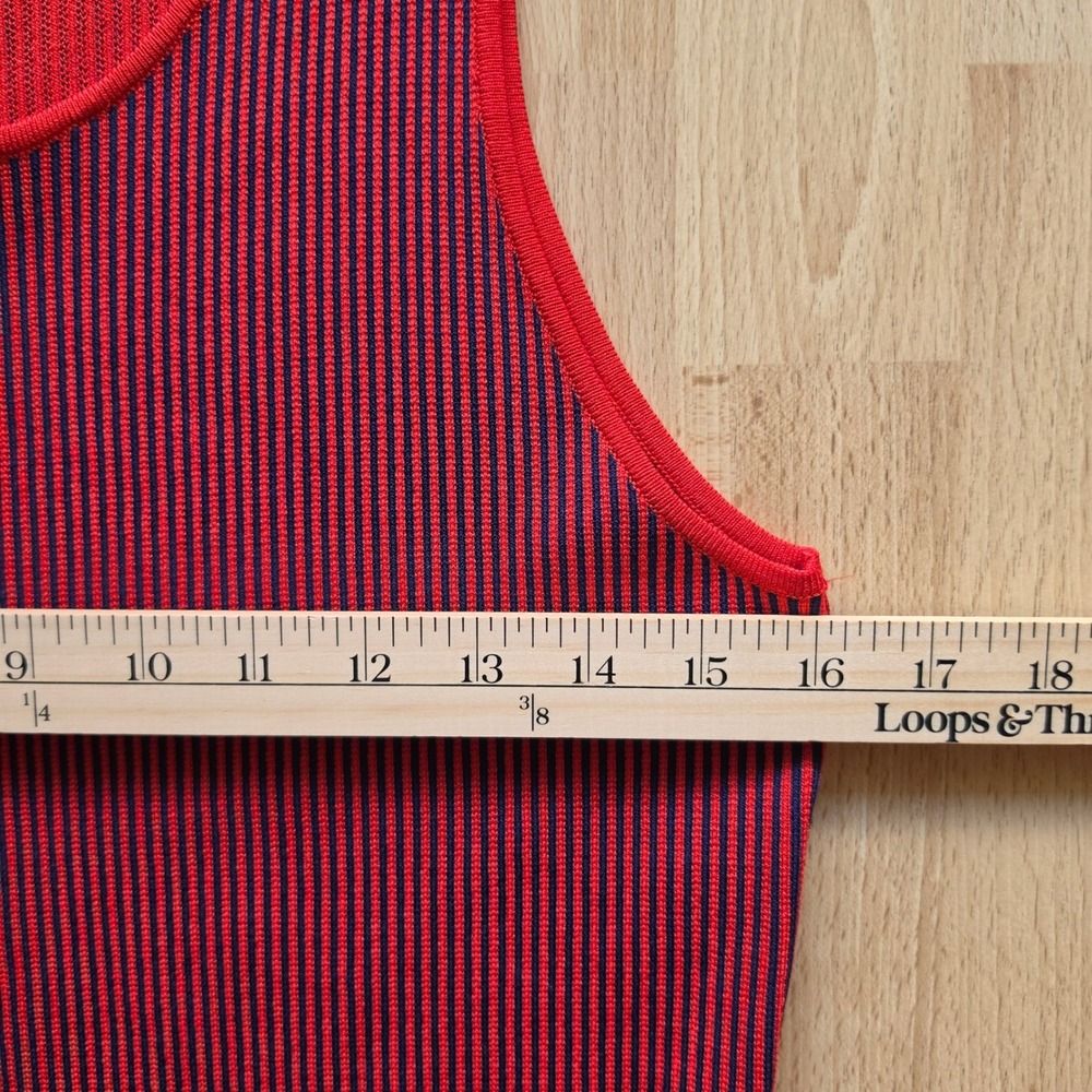 Reiss Charlie Ribbed Knit Midi Tank Dress Womens 10 Red Striped Slit - Picture 6 of 8